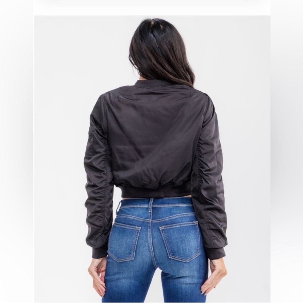 Black Bomber Waist Length Jacket - Picture 4 of 4